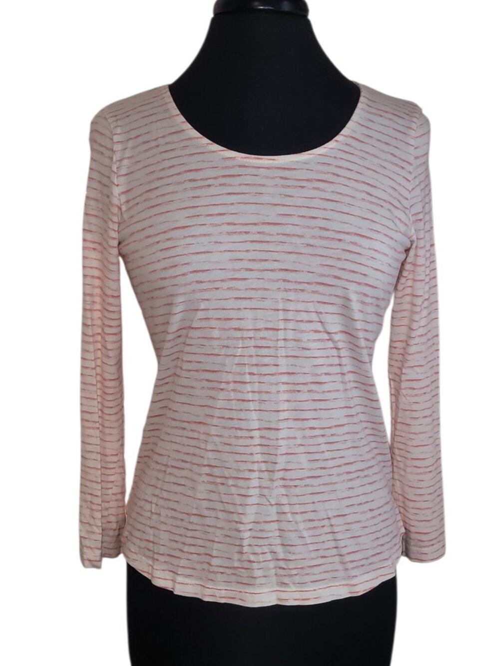 J.Jill Top Womens Petite White Pink Striped Pima Scoop Neck Tee Shirt Small